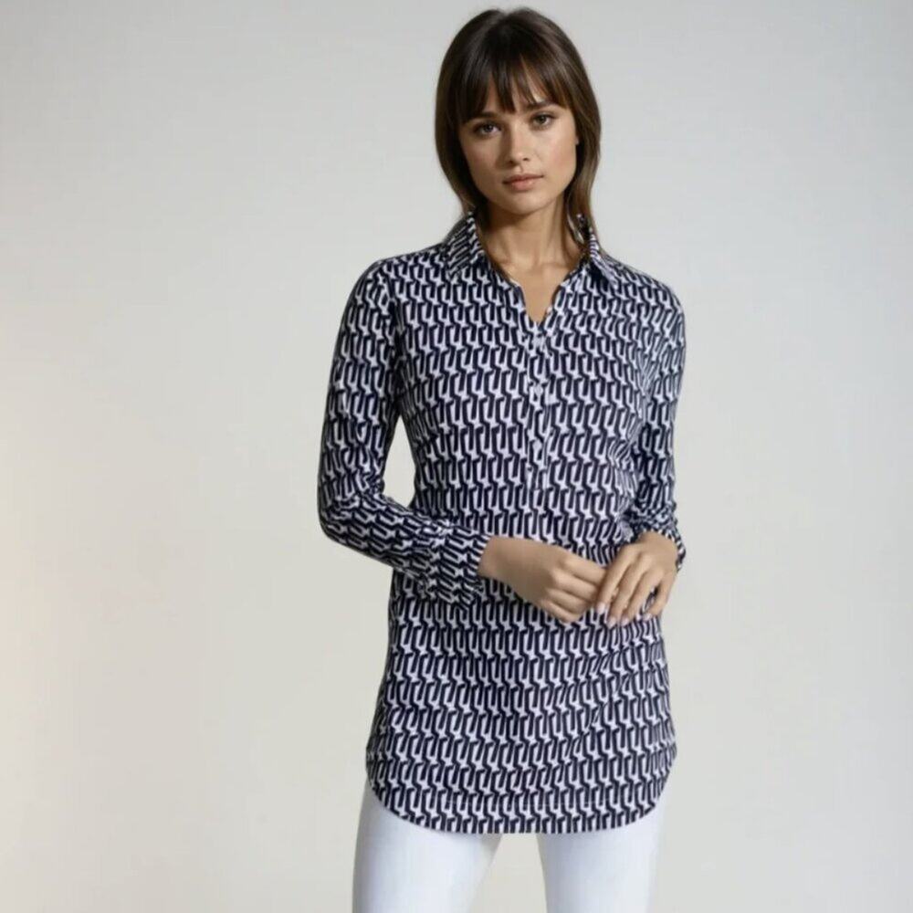 BUKI Carrie Tunic Shirt Black and White Long Sleeve  Women's Size Medium